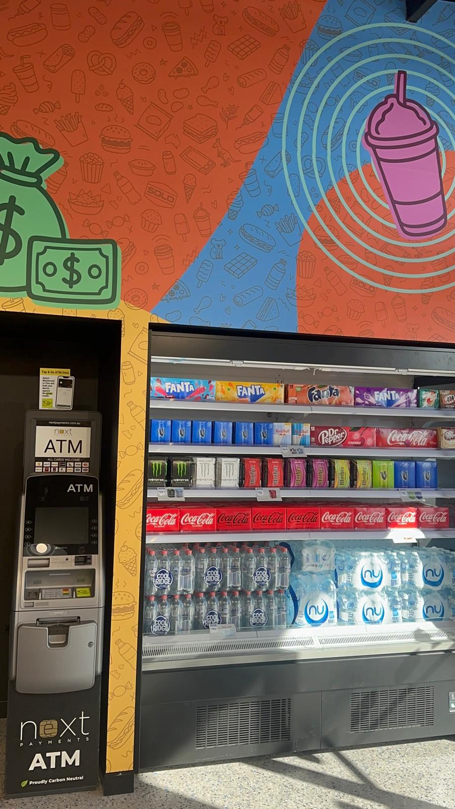 Convenience store drinks fridge and on-site ATM